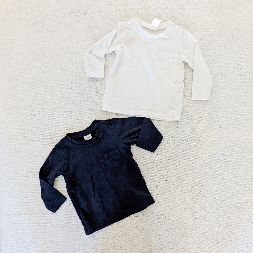 H&M Baby Long Sleeve T-Shirts Organic Cotton 2-Pack, White & Blue, 4-6M